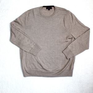 Brooks Brothers Sweater Mens XL Merino Wool Crewneck Beige Office Preppy